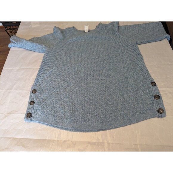 J Jill Cable Knit Sweater Women Small Petite Blue Button Hem Detail Pullover - Picture 10 of 16